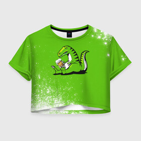 Женская футболка Crop-top 3D с принтом Пивозавр - Краска в Петрозаводске, 100% полиэстер | круглая горловина, длина футболки до линии талии, рукава с отворотами | dinosaur | pivo | pivozavr | взрыв | динозавр | краска | прикол