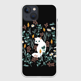 Чехол для iPhone 13 с принтом Кошечка среди цветов в Петрозаводске,  |  | cat | cats | flowers | киса | киска | кот | коте | котенок | котик | котэ | кошечка | кошка | мем | мем с кошкой | мяу | ромашки | с кошечкой | с кошкой | цветы