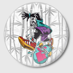 Значок с принтом HiFi Panda в Петрозаводске,  металл | круглая форма, металлическая застежка в виде булавки | Тематика изображения на принте: bamboo | panda | sk8 | skate park | skeate | бамбук | панда | скейт | скейт парк