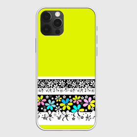 Чехол для iPhone 12 Pro с принтом Яркий цветочный узор  в Петрозаводске, силикон | область печати: задняя сторона чехла, без боковых панелей | абстрактный | для детей | зеленый | неоновый зеленый | разноцветный | современный | цветочный узор