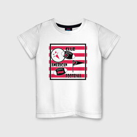 Детская футболка хлопок с принтом Американский футбол в Петрозаводске, 100% хлопок | круглый вырез горловины, полуприлегающий силуэт, длина до линии бедер | америка | иллюстрация | клуб | красный | красный и черный | мяч | полосатый | популярный | современный | спорт