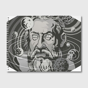 Альбом для рисования с принтом Галилео Галилей в Петрозаводске, 100% бумага
 | матовая бумага, плотность 200 мг. | арт | астрономия | галилео | галилео галилей | планета | планеты | рисунок | солнечная система | учёный | чёрно белый | черно белый рисунок
