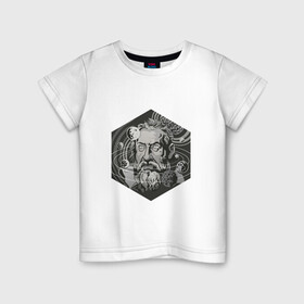 Детская футболка хлопок с принтом Галилео Галилей в Петрозаводске, 100% хлопок | круглый вырез горловины, полуприлегающий силуэт, длина до линии бедер | арт | астрономия | галилео | галилео галилей | планета | планеты | рисунок | солнечная система | учёный | чёрно белый | черно белый рисунок