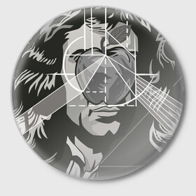 Значок с принтом Исаак Ньютон в Петрозаводске,  металл | круглая форма, металлическая застежка в виде булавки | арт | исаак ньютон | ньютон | рисунок | учёный | физик | физика | чёрно белый | черно белый рисунок | яблоко