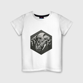 Детская футболка хлопок с принтом Чарльз Дарвин в Петрозаводске, 100% хлопок | круглый вырез горловины, полуприлегающий силуэт, длина до линии бедер | арт | дарвин | рисунок | учёный | чарльз дарвин | череп | черепа | чёрно белый | черно белый рисунок | эволюция