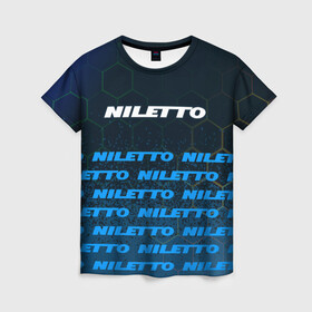 Женская футболка 3D с принтом Нилетто - Спрей (Паттерн) в Петрозаводске, 100% полиэфир ( синтетическое хлопкоподобное полотно) | прямой крой, круглый вырез горловины, длина до линии бедер | hip | hop | logo | music | nileto | niletto | rap | знак | краска | лого | логотип | логотипы | любимка | музыка | музыкант | нилето | нилетто | паттерн | рэп | символ | символы | спрей | хип | хоп