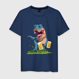 Мужская футболка хлопок с принтом Пивозавр в Петрозаводске, 100% хлопок | прямой крой, круглый вырез горловины, длина до линии бедер, слегка спущенное плечо. | dinosaur | pivo | pivozavr | динозавр | прикол