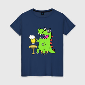 Женская футболка хлопок с принтом Пивозавр в Петрозаводске, 100% хлопок | прямой крой, круглый вырез горловины, длина до линии бедер, слегка спущенное плечо | dinosaur | pivo | pivozavr | динозавр | прикол