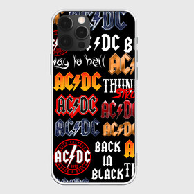 Чехол для iPhone 12 Pro с принтом AC DC LOGOBOMBING  в Петрозаводске, силикон | область печати: задняя сторона чехла, без боковых панелей | Тематика изображения на принте: ac dc | angus young. | back in black | brian johnson | hells bells | highway to hell | rock | thunderstruck | tnt | ангус янг | брайан джонсон | группа | музыка | рок | эйси диси