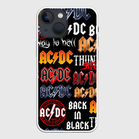 Чехол для iPhone 13 mini с принтом AC DC LOGOBOMBING в Петрозаводске,  |  | ac dc | angus young. | back in black | brian johnson | hells bells | highway to hell | rock | thunderstruck | tnt | ангус янг | брайан джонсон | группа | музыка | рок | эйси диси