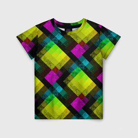 Детская футболка 3D с принтом Абстрактный разноцветный узор  в Петрозаводске, 100% гипоаллергенный полиэфир | прямой крой, круглый вырез горловины, длина до линии бедер, чуть спущенное плечо, ткань немного тянется | абстрактный | геометрический | желтый | зеленый | молодежный | мраморный | разноцветный | современный | черный