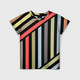 Детская футболка 3D с принтом Абстрактный полосатый  узор  в Петрозаводске, 100% гипоаллергенный полиэфир | прямой крой, круглый вырез горловины, длина до линии бедер, чуть спущенное плечо, ткань немного тянется | абстрактный | геометрический | желтый | молодежный | оливковый | разноцветный | ретро | современный | черный