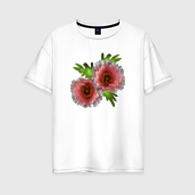 Женская футболка хлопок Oversize с принтом Пиксельный узор Маки в Петрозаводске, 100% хлопок | свободный крой, круглый ворот, спущенный рукав, длина до линии бедер
 | букет | девушкам | детский | женский | маки | модный | цветочный узор | цветы