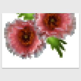 Поздравительная открытка с принтом Пиксельный узор Маки в Петрозаводске, 100% бумага | плотность бумаги 280 г/м2, матовая, на обратной стороне линовка и место для марки
 | Тематика изображения на принте: букет | девушкам | детский | женский | маки | модный | цветочный узор | цветы