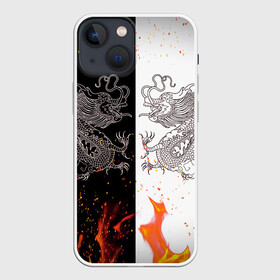 Чехол для iPhone 13 mini с принтом Драконы Черный и Белый | Огонь в Петрозаводске,  |  | beast | dragon | fire | дракон | животные | зверь | змей | когти | огонь | пламя | узор | чб | японский