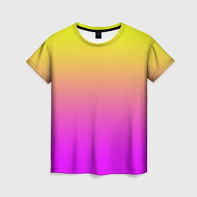 Женская футболка 3D с принтом Яркий рассвет в Петрозаводске, 100% полиэфир ( синтетическое хлопкоподобное полотно) | прямой крой, круглый вырез горловины, длина до линии бедер | градиент | желтый | перелив | переход | рассвет | розовый | сереневый | сиреневый | солнце | феолетовый | фиолетовый | цвета | яркий