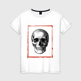 Женская футболка хлопок с принтом Костян в Петрозаводске, 100% хлопок | прямой крой, круглый вырез горловины, длина до линии бедер, слегка спущенное плечо | frame | skeleton | skull | рамка | скелет