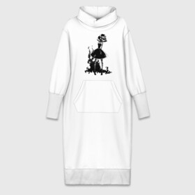 Платье удлиненное хлопок с принтом Чёрный кролик в Петрозаводске,  |  | алиса | готический | кролик | морк2028 | тёмный | тень | чёрно белый