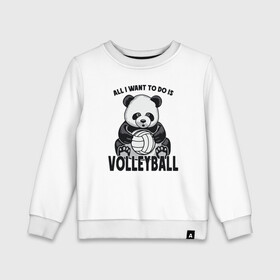 Детский свитшот хлопок с принтом Volleyball Panda в Петрозаводске, 100% хлопок | круглый вырез горловины, эластичные манжеты, пояс и воротник | ball | beach | game | panda | sport | volley | volleyball | волейбол | волейболист | волейболистка | гол | животные | игра | игрок | медведь | мяч | панда | площадка | пляж | пляжный | победа | сетка | спорт | тренер | чемпион