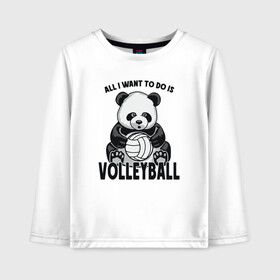 Детский лонгслив хлопок с принтом Volleyball Panda в Петрозаводске, 100% хлопок | круглый вырез горловины, полуприлегающий силуэт, длина до линии бедер | ball | beach | game | panda | sport | volley | volleyball | волейбол | волейболист | волейболистка | гол | животные | игра | игрок | медведь | мяч | панда | площадка | пляж | пляжный | победа | сетка | спорт | тренер | чемпион
