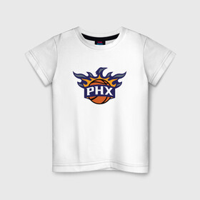 Детская футболка хлопок с принтом Phoenix Suns в Петрозаводске, 100% хлопок | круглый вырез горловины, полуприлегающий силуэт, длина до линии бедер | Тематика изображения на принте: basketball | mvp | nba | phoenix | sport | streetball | suns | аризона | баскетбол | игра | крис пол | мяч | нба | санс | спорт | стритбол | тренер | финикс | чемпион