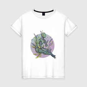 Женская футболка хлопок с принтом Хранитель цветов в Петрозаводске, 100% хлопок | прямой крой, круглый вырез горловины, длина до линии бедер, слегка спущенное плечо | арт | киборг | колокольчик | колокольчики | планета | природа | рисунок | робот | цветок | цветы