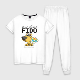 Женская пижама хлопок с принтом Это ваше FIDO в Петрозаводске, 100% хлопок | брюки и футболка прямого кроя, без карманов, на брюках мягкая резинка на поясе и по низу штанин | disk | dog | fidonet | message | network | диск | сеть | собака | сообщение | фидонет