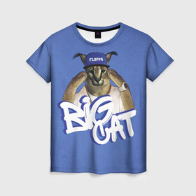 Женская футболка 3D с принтом Big Cat Floppa в Петрозаводске, 100% полиэфир ( синтетическое хлопкоподобное полотно) | прямой крой, круглый вырез горловины, длина до линии бедер | flopa | floppa | большой | каракал | кот мем | мем с котом | русский кот | флопа | флоппа | шлёпа