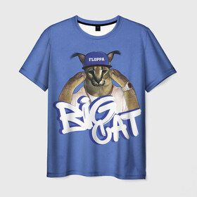 Мужская футболка 3D с принтом Big Cat Floppa в Петрозаводске, 100% полиэфир | прямой крой, круглый вырез горловины, длина до линии бедер | flopa | floppa | большой | каракал | кот мем | мем с котом | русский кот | флопа | флоппа | шлёпа