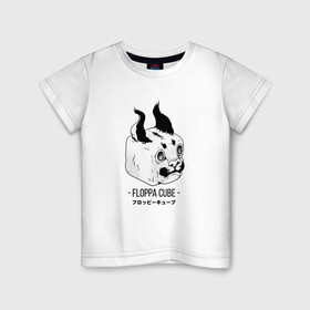 Детская футболка хлопок с принтом Floppa Cube в Петрозаводске, 100% хлопок | круглый вырез горловины, полуприлегающий силуэт, длина до линии бедер | Тематика изображения на принте: flopa | floppa | каракал | кот мем | мем с котом | русский кот | шлёпа