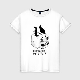 Женская футболка хлопок с принтом Floppa Cube в Петрозаводске, 100% хлопок | прямой крой, круглый вырез горловины, длина до линии бедер, слегка спущенное плечо | flopa | floppa | каракал | кот мем | мем с котом | русский кот | шлёпа