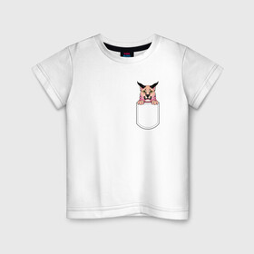 Детская футболка хлопок с принтом Шлёпа в кармане в Петрозаводске, 100% хлопок | круглый вырез горловины, полуприлегающий силуэт, длина до линии бедер | flopa | floppa | каракал | кот мем | мем с котом | русский кот | шлёпа