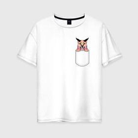 Женская футболка хлопок Oversize с принтом Шлёпа в кармане в Петрозаводске, 100% хлопок | свободный крой, круглый ворот, спущенный рукав, длина до линии бедер
 | flopa | floppa | каракал | кот мем | мем с котом | русский кот | шлёпа