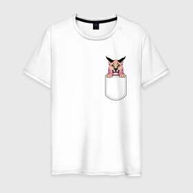 Мужская футболка хлопок с принтом Шлёпа в кармане в Петрозаводске, 100% хлопок | прямой крой, круглый вырез горловины, длина до линии бедер, слегка спущенное плечо. | Тематика изображения на принте: flopa | floppa | каракал | кот мем | мем с котом | русский кот | шлёпа