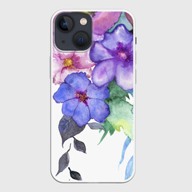 Чехол для iPhone 13 mini с принтом Акварель цветы в Петрозаводске,  |  | flowers | акварель | букет | синий | цветы