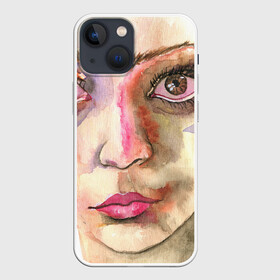 Чехол для iPhone 13 mini с принтом Девушка портрет акварелью в Петрозаводске,  |  | акварель | девушка | девушкам | плач | портрет | слезы | фиолетовые волосы