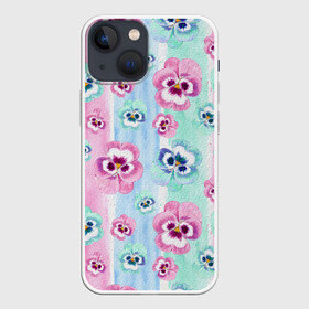 Чехол для iPhone 13 mini с принтом Акварельные фиалки в Петрозаводске,  |  | акварель | акварельный | девушкам | детям | нежный | разноцветный | фиалки | цветочки | цветочный | цветы