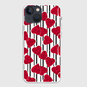 Чехол для iPhone 13 mini с принтом Полосатый узор сердце в Петрозаводске,  |  | детский | красный | красный и черный | любовь | мраморное сердце | полосатый узор | полосы | сердце | черные полосы