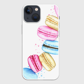 Чехол для iPhone 13 mini с принтом Macarons. Нежный десерт в Петрозаводске,  |  | акварель | акварельные | десерт | десерты | макаронс | макаруны | пирожное | пирожные | разноцветные | сладости