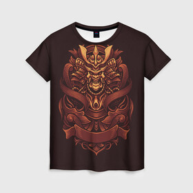 Женская футболка 3D с принтом Самурай-демон в Петрозаводске, 100% полиэфир ( синтетическое хлопкоподобное полотно) | прямой крой, круглый вырез горловины, длина до линии бедер | воин | демон | маска | самурай | япония