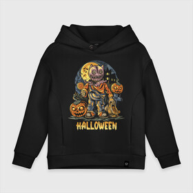 Детское худи Oversize хлопок с принтом Halloween в Петрозаводске, френч-терри — 70% хлопок, 30% полиэстер. Мягкий теплый начес внутри —100% хлопок | боковые карманы, эластичные манжеты и нижняя кромка, капюшон на магнитной кнопке | halloween | holiday | jaw | moon | night | pumpkin | smile | луна | ночь | праздник | тыква | улыбка | хэллоуин