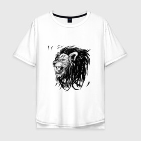 Мужская футболка хлопок Oversize с принтом Лев в Петрозаводске, 100% хлопок | свободный крой, круглый ворот, “спинка” длиннее передней части | animal | animalistic | art | black | cat | drawing | illustration | lions | агрессивно