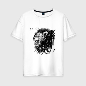 Женская футболка хлопок Oversize с принтом Лев в Петрозаводске, 100% хлопок | свободный крой, круглый ворот, спущенный рукав, длина до линии бедер
 | animal | animalistic | art | black | cat | drawing | illustration | lions | агрессивно