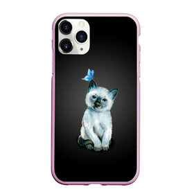 Чехол для iPhone 11 Pro матовый с принтом Тайский котенок с бабочкой в Петрозаводске, Силикон |  | Тематика изображения на принте: акварель | бабочка | кот | котенок | котик | кошечка | кошка | смешной | тайский | темный