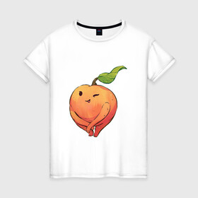 Женская футболка хлопок с принтом Милая персик в Петрозаводске, 100% хлопок | прямой крой, круглый вырез горловины, длина до линии бедер, слегка спущенное плечо | арт | мило | милота | персик | рисунок | свежие фрукты | свежий персик | свежий продукт | свежий фрукт | фрукт | фрукты
