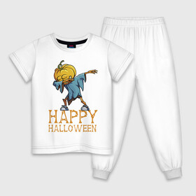 Детская пижама хлопок с принтом Happy Halloween в Петрозаводске, 100% хлопок |  брюки и футболка прямого кроя, без карманов, на брюках мягкая резинка на поясе и по низу штанин
 | dab | eyes | gesture | halloween | holiday | hype | pumpkin | rag | глаза | жест | праздник | рваньё | тыква | хайп | хэллоуин