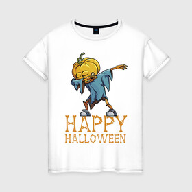Женская футболка хлопок с принтом Happy Halloween в Петрозаводске, 100% хлопок | прямой крой, круглый вырез горловины, длина до линии бедер, слегка спущенное плечо | dab | eyes | gesture | halloween | holiday | hype | pumpkin | rag | глаза | жест | праздник | рваньё | тыква | хайп | хэллоуин