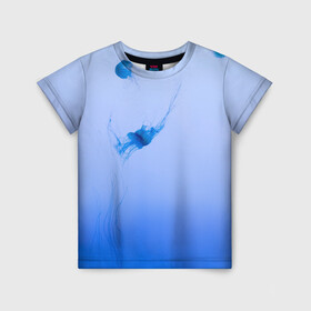 Детская футболка 3D с принтом МЕДУЗЫ | ГРАДИЕНТ в Петрозаводске, 100% гипоаллергенный полиэфир | прямой крой, круглый вырез горловины, длина до линии бедер, чуть спущенное плечо, ткань немного тянется | Тематика изображения на принте: gradient | абстракция | амбре | вода | голубая | голубое | градиент | градиент и ничего лишнего | градиенты | медуза | море | на каждый день | океан | синее | синий | синяя | текстура