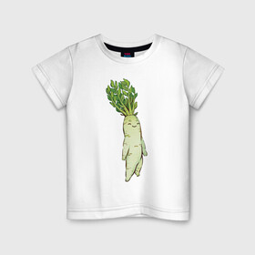 Детская футболка хлопок с принтом Милая редька в Петрозаводске, 100% хлопок | круглый вырез горловины, полуприлегающий силуэт, длина до линии бедер | арт | зелень | мило | милота | овощ | овощи | редька | рисунок | свежие овощи | свежий овощ | свежий продукт
