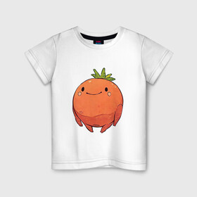 Детская футболка хлопок с принтом Большой томат в Петрозаводске, 100% хлопок | круглый вырез горловины, полуприлегающий силуэт, длина до линии бедер | арт | мило | милота | овощ | овощи | помидор | рисунок | свежие овощи | свежий овощ | свежий продукт | томат